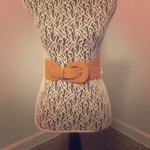 Camel brown belt with elastic cream cloth